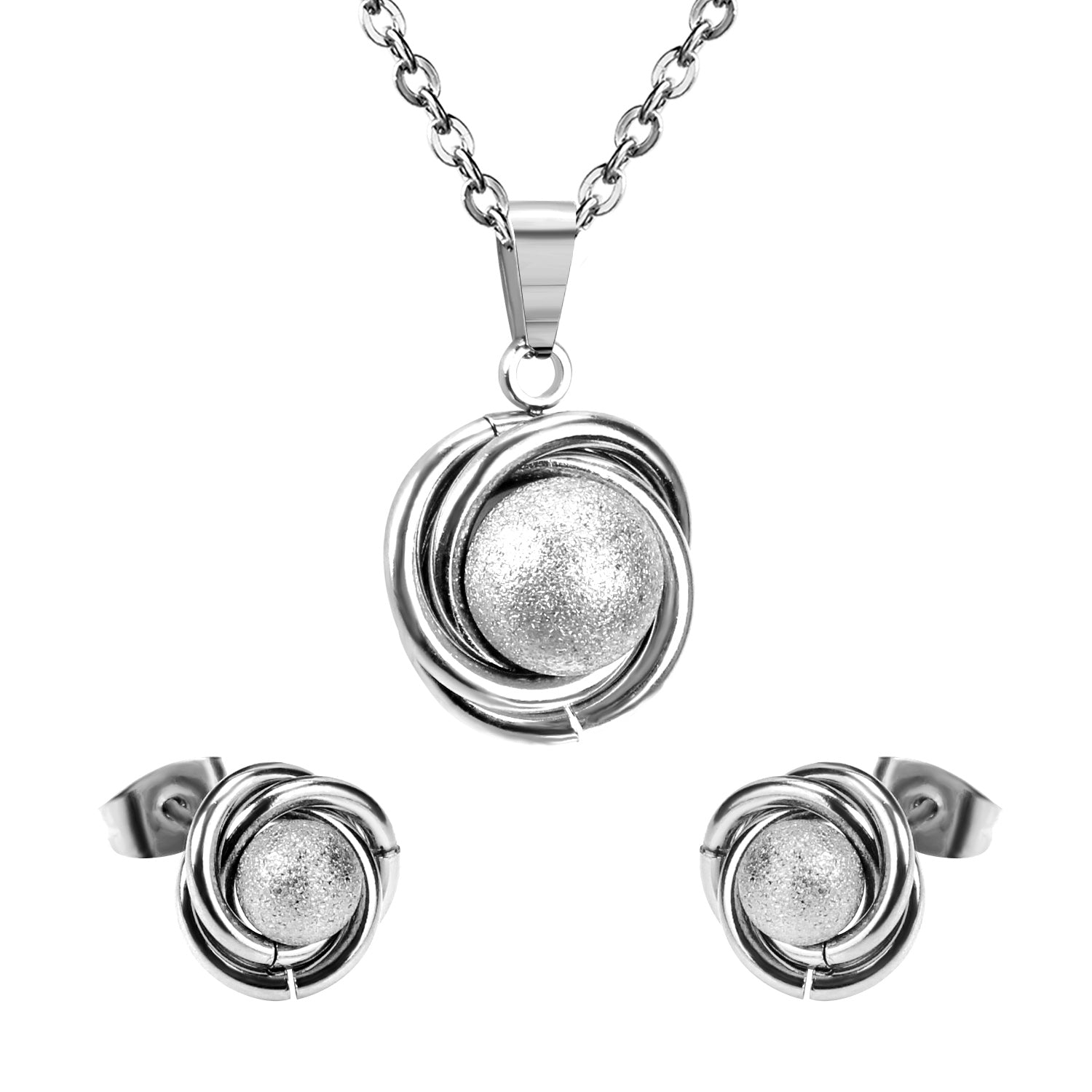 GOLD/STEEL Twisted Round + Frosted Orb Special Shape Jewelry Set asonjewelry