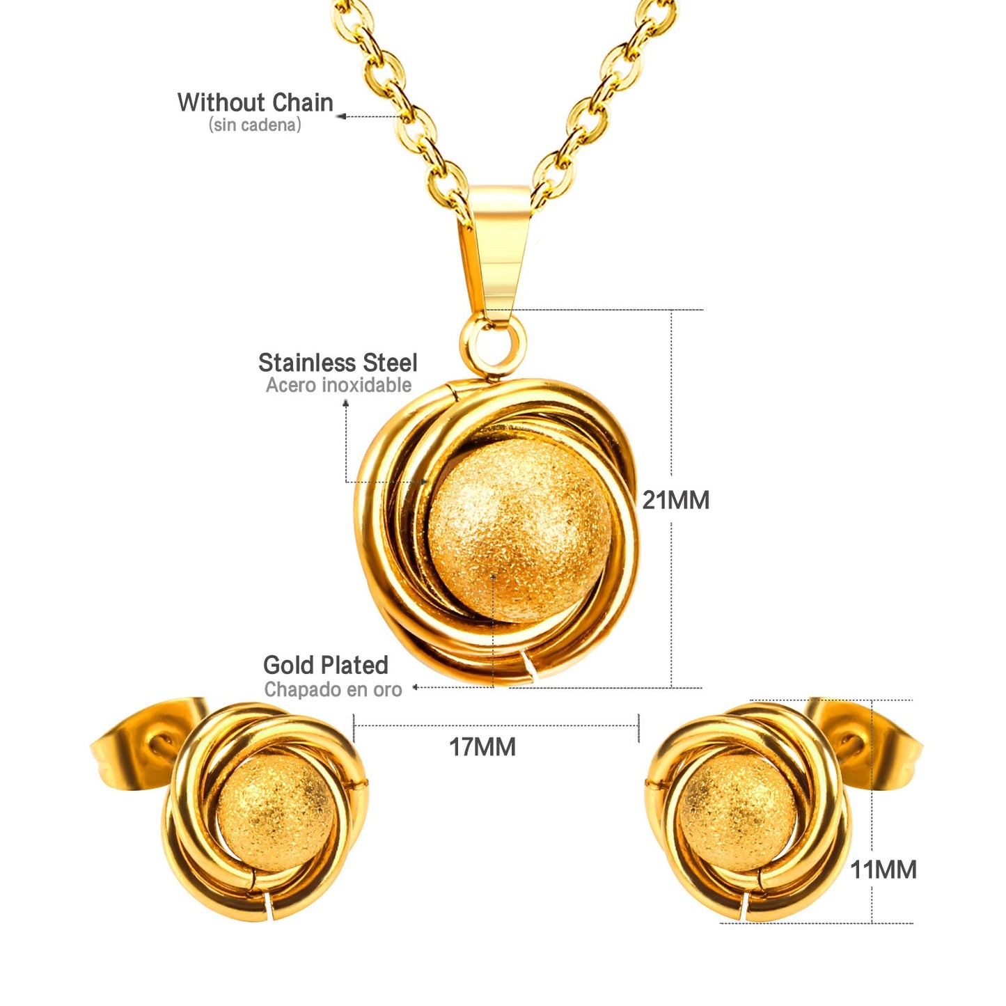 GOLD/STEEL Twisted Round + Frosted Orb Special Shape Jewelry Set asonjewelry