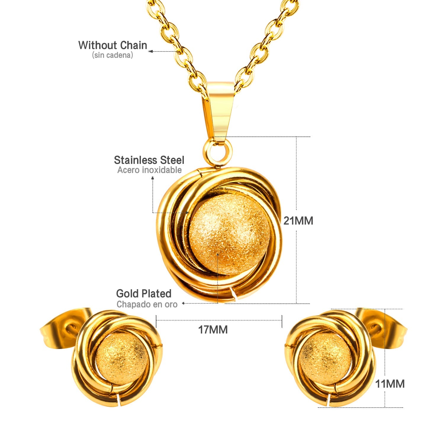 GOLD/STEEL Twisted Round + Frosted Orb Special Shape Jewelry Set asonjewelry