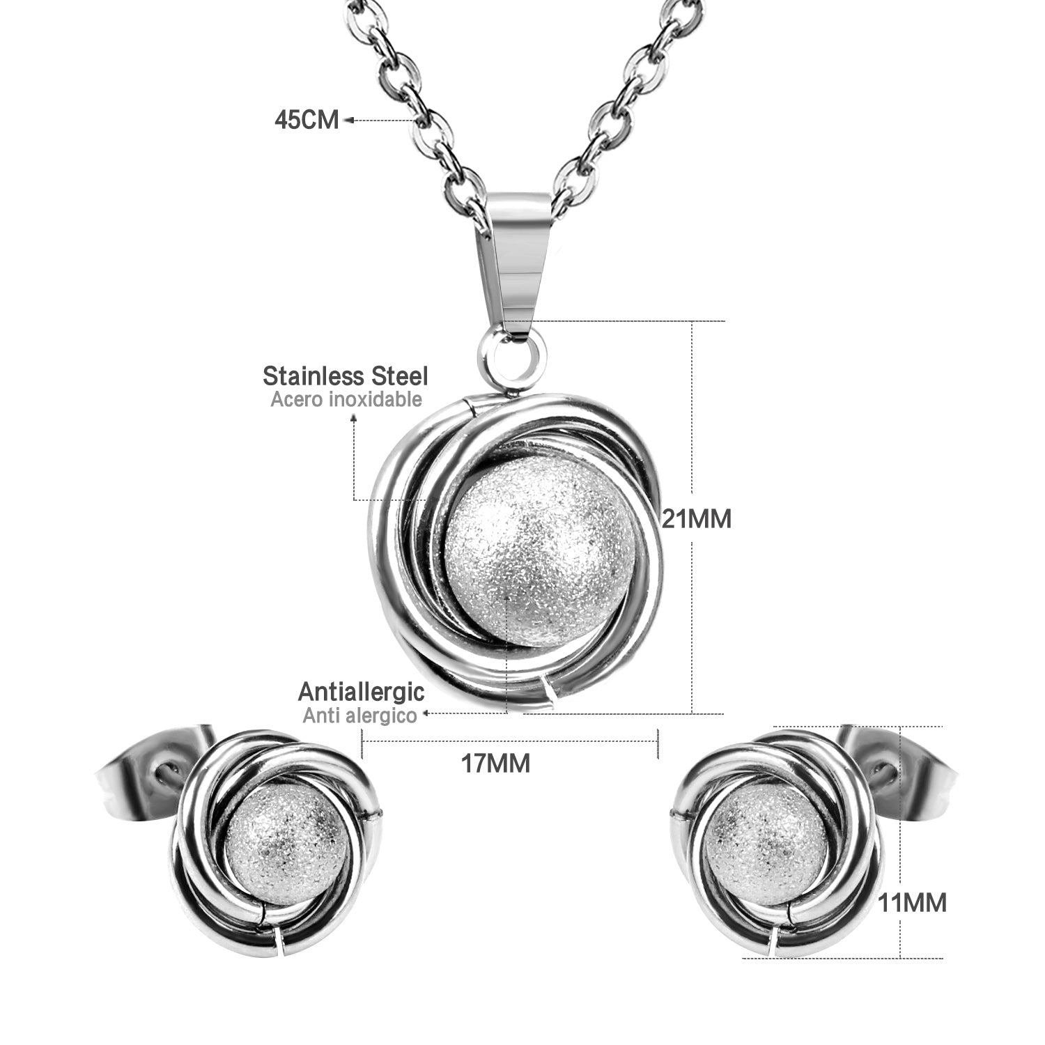 GOLD/STEEL Twisted Round + Frosted Orb Special Shape Jewelry Set asonjewelry