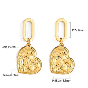 Fashion Stainless Steel Heart-shaped Motherly Love Design Earrings