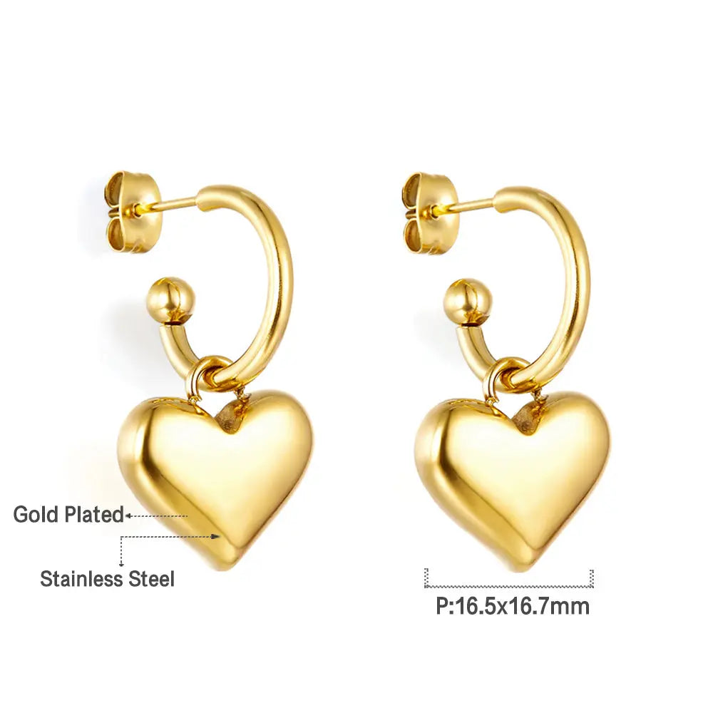 Fashion Stainless Steel Heart Stud Earrings asonjewelry