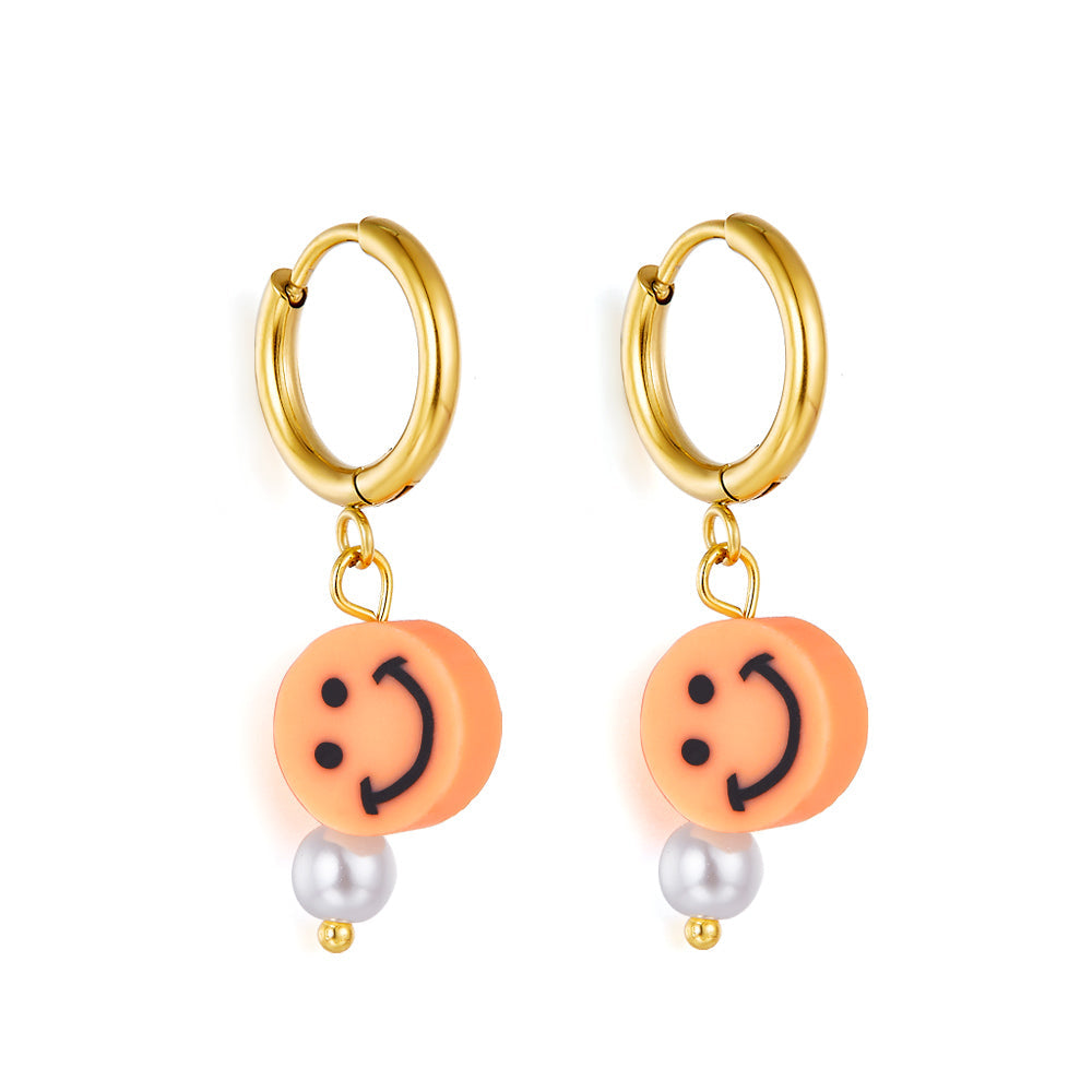 Fashion 18k Gold Plated Orange Round Smiley Face Earrings asonjewelry