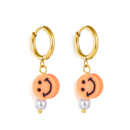 Fashion 18k Gold Plated Orange Round Smiley Face Earrings asonjewelry