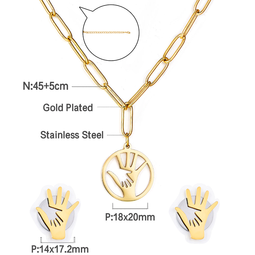 Fashion Stainless Steel Palm Round Hollow Jewelry Set asonjewelry