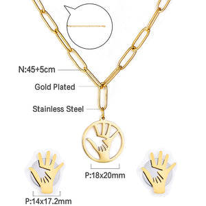 Fashion Stainless Steel Palm Round Hollow Jewelry Set