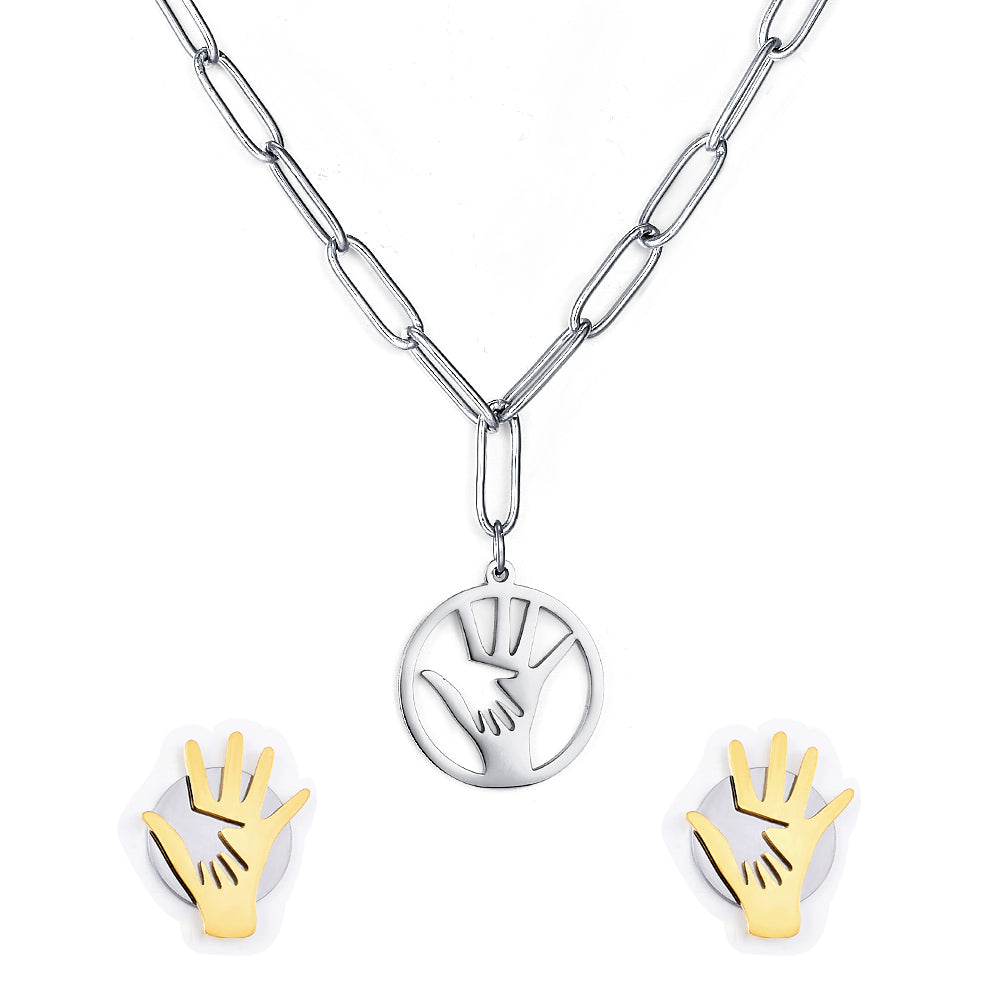 Fashion Stainless Steel Palm Round Hollow Jewelry Set asonjewelry