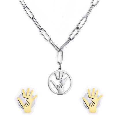 Fashion Stainless Steel Palm Round Hollow Jewelry Set asonjewelry