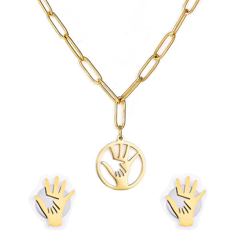 Fashion Stainless Steel Palm Round Hollow Jewelry Set asonjewelry