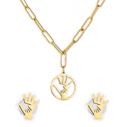 Fashion Stainless Steel Palm Round Hollow Jewelry Set asonjewelry