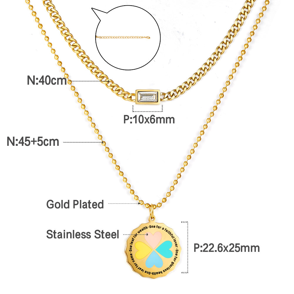 Round Colourful Heart-shaped Pattern Double Necklace asonjewelry