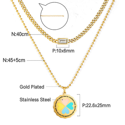 Round Colourful Heart-shaped Pattern Double Necklace asonjewelry