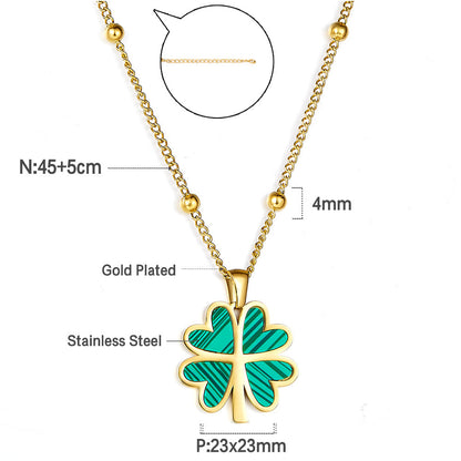 Four Green Hearts Composed of a Leaf-shaped Accessory Necklace asonjewelry