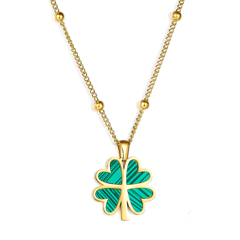 Four Green Hearts Composed of a Leaf-shaped Accessory Necklace asonjewelry