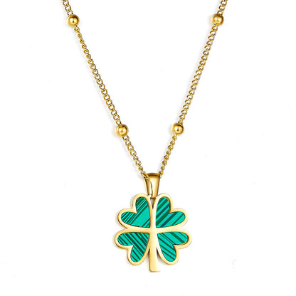 Four Green Hearts Composed of a Leaf-shaped Accessory Necklace asonjewelry