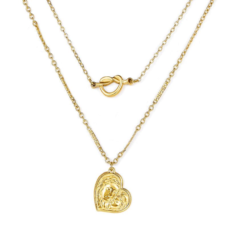 Heart-shaped Motherly Love Pattern Double Chain Necklace