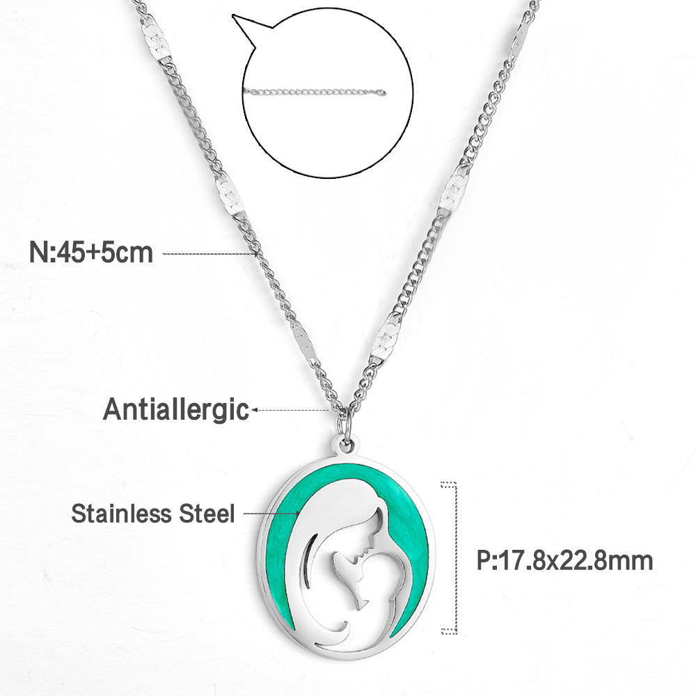 Stainless Steel Green Mother and Baby Hollow Accessories Necklace asonjewelry