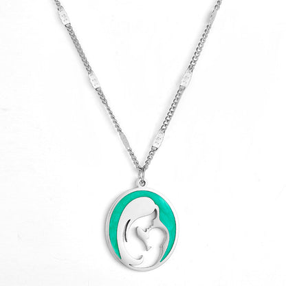Stainless Steel Green Mother and Baby Hollow Accessories Necklace asonjewelry