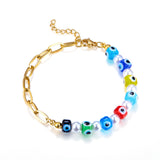 Stainless Steel Half With Chain Half Pearls and Eyes Accessories Bracelet