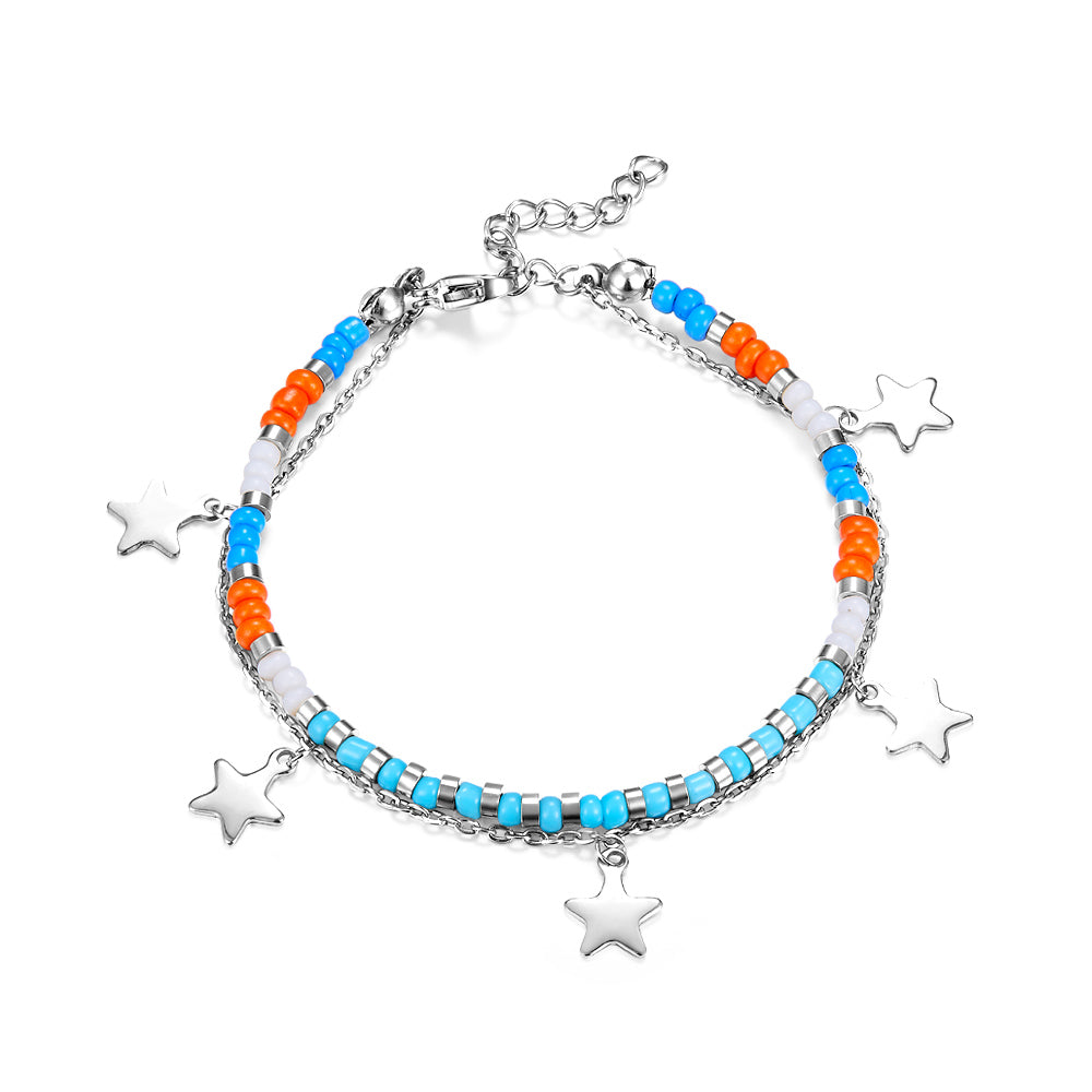 Mixed Color Bead Chain+5 Star Double Bracelet asonjewelry