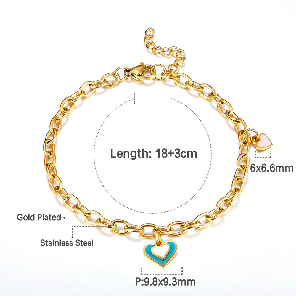 Stainless Steel Big and Small Heart-shaped Accessory Bracelet asonjewelry