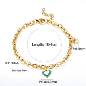 Pulsera de acero inoxidable con accesorios en forma de corazón grande y pequeño