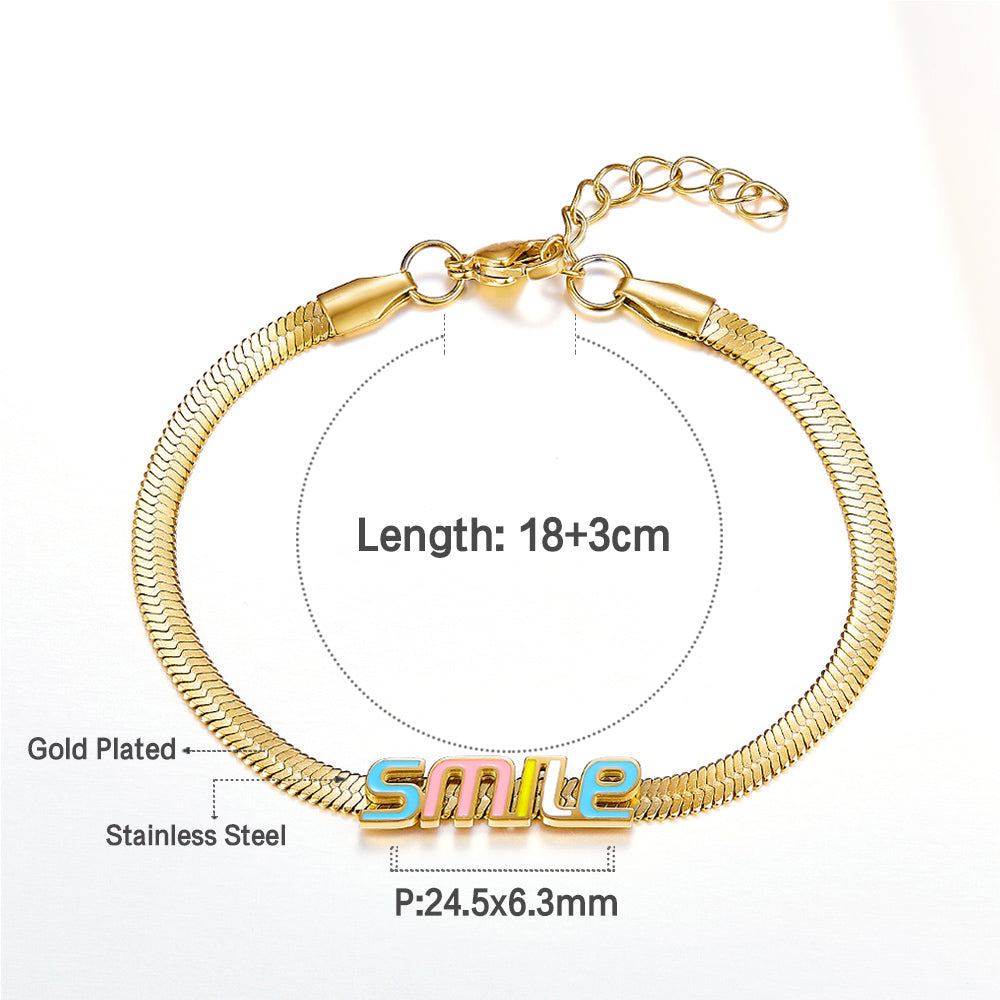 Stainless Steel Smile Colorful Letter Accessory Bracelet asonjewelry