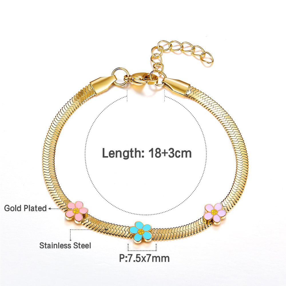 Stainless Steel 3 Multi - color Flowers Accessories Bracelet asonjewelry