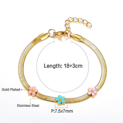 Stainless Steel 3 Multi - color Flowers Accessories Bracelet asonjewelry