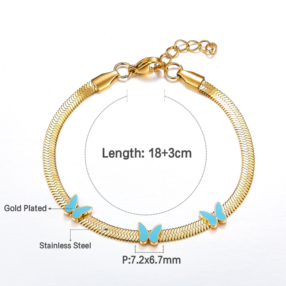 Stainless Steel 3 Light Blue Butterflies Accessory Bracelet asonjewelry