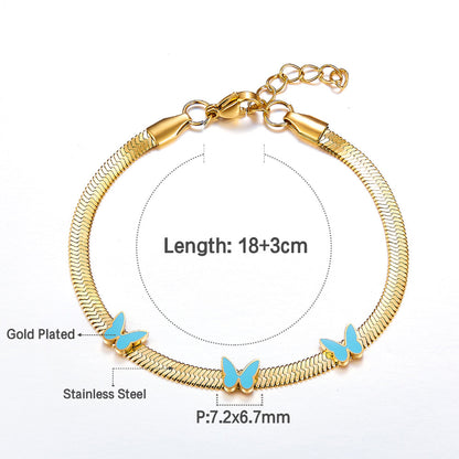 Stainless Steel 3 Light Blue Butterflies Accessory Bracelet asonjewelry