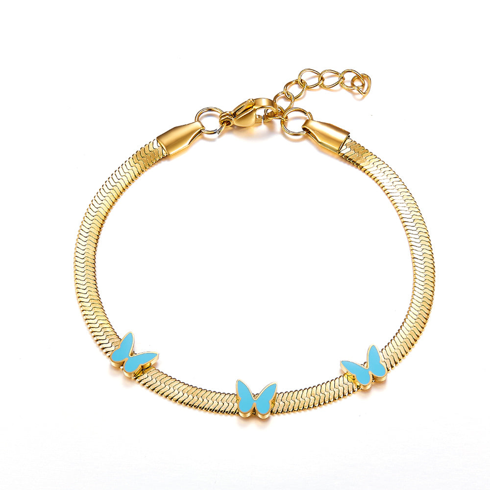 Stainless Steel 3 Light Blue Butterflies Accessory Bracelet asonjewelry