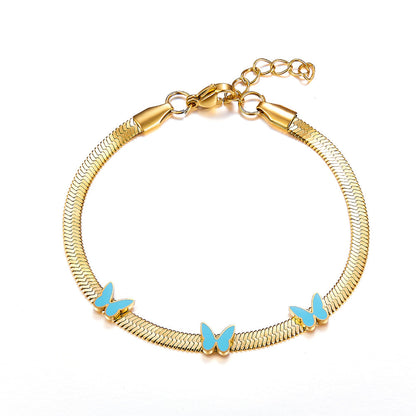 Stainless Steel 3 Light Blue Butterflies Accessory Bracelet asonjewelry