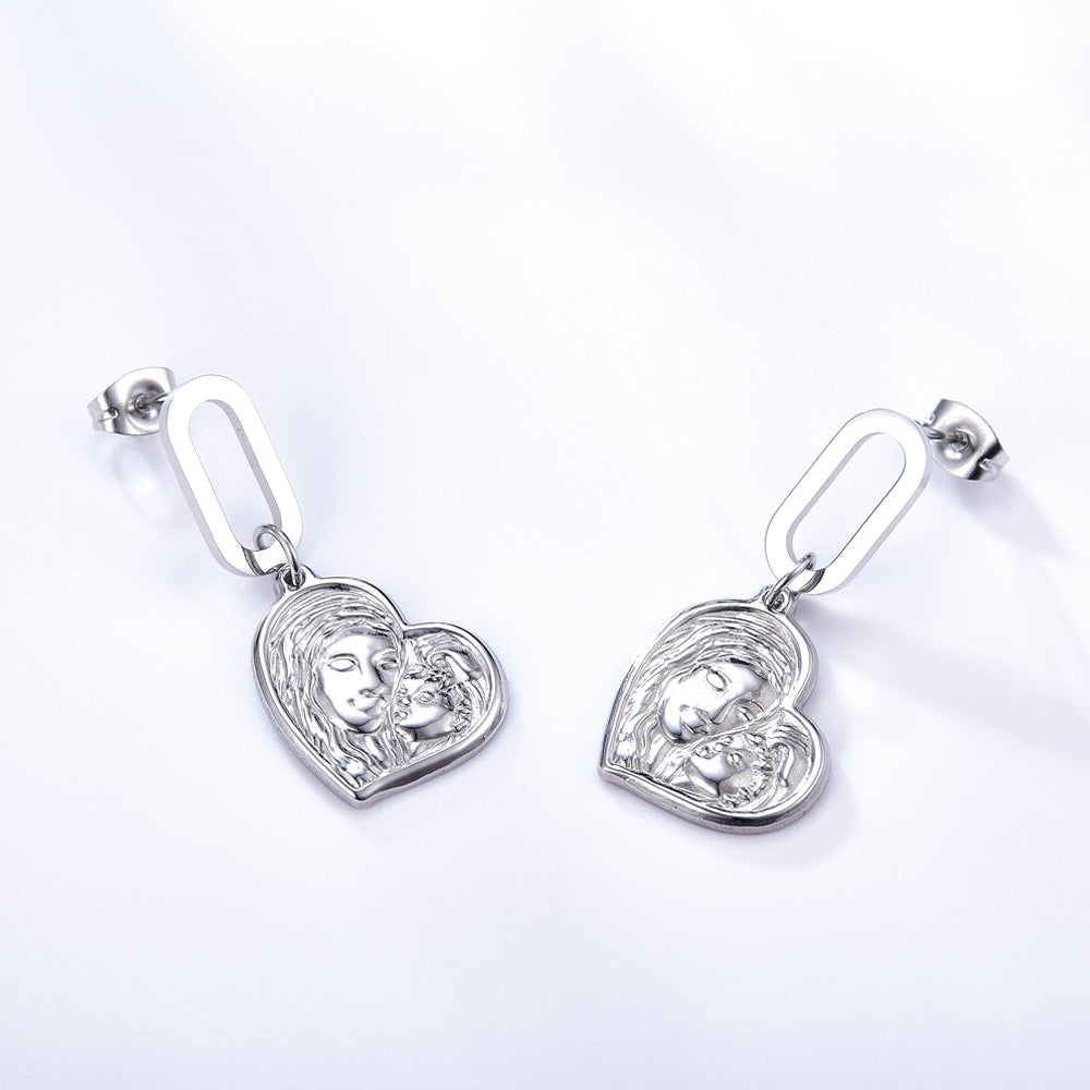 Fashion Stainless Steel Heart-shaped Motherly Love Design Earrings asonjewelry