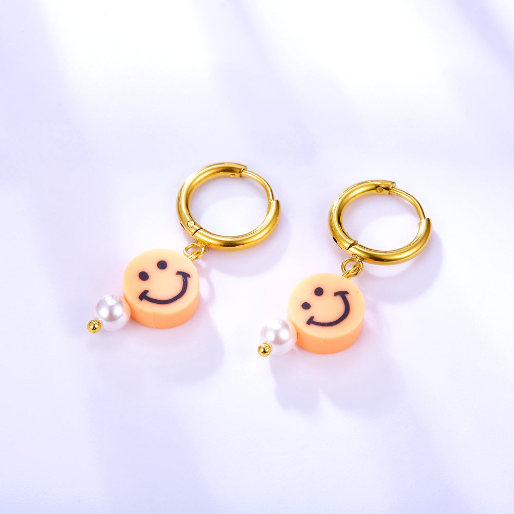 Fashion 18k Gold Plated Orange Round Smiley Face Earrings asonjewelry