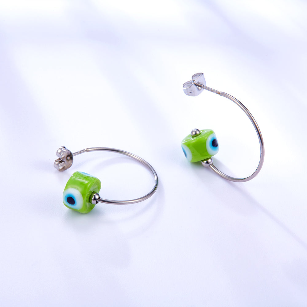 Fashion Stainless Steel Green Eyes Earrings asonjewelry