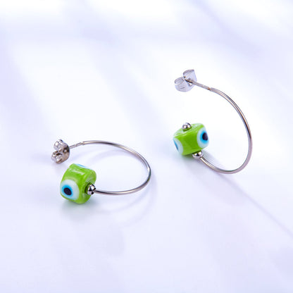 Fashion Stainless Steel Green Eyes Earrings asonjewelry