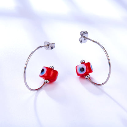 Fashion Stainless Steel Red Eyes Earrings asonjewelry