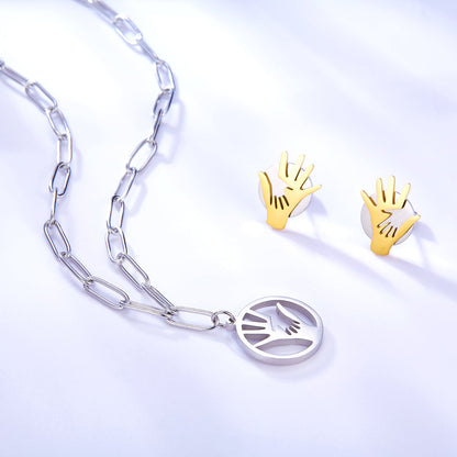 Fashion Stainless Steel Palm Round Hollow Jewelry Set asonjewelry