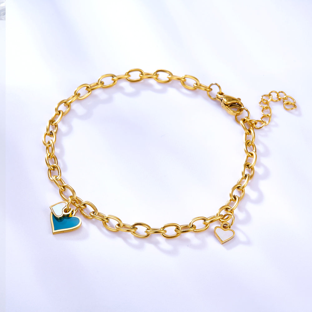 Stainless Steel Big and Small Heart-shaped Accessory Bracelet asonjewelry