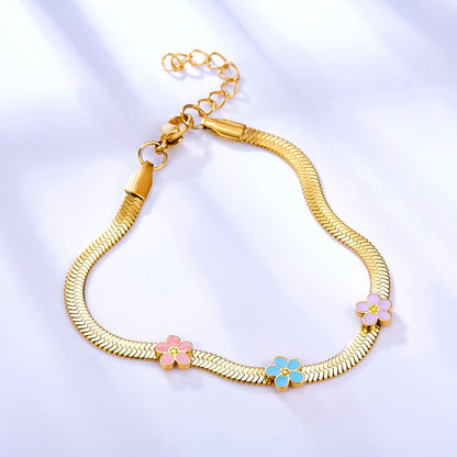Stainless Steel 3 Multi - color Flowers Accessories Bracelet asonjewelry