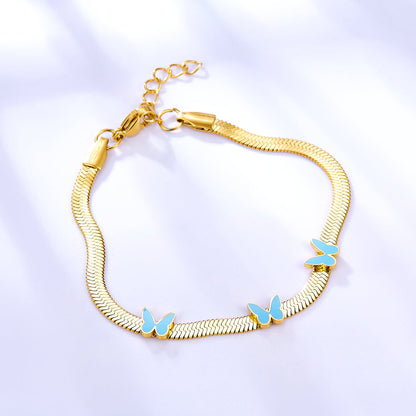 Stainless Steel 3 Light Blue Butterflies Accessory Bracelet asonjewelry
