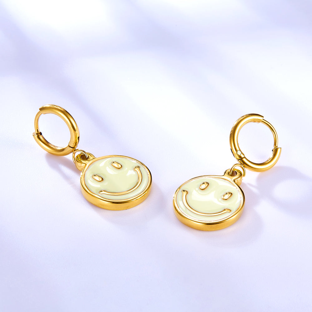 Stainless Steel Yellow Round Smiley Face Earrings asonjewelry