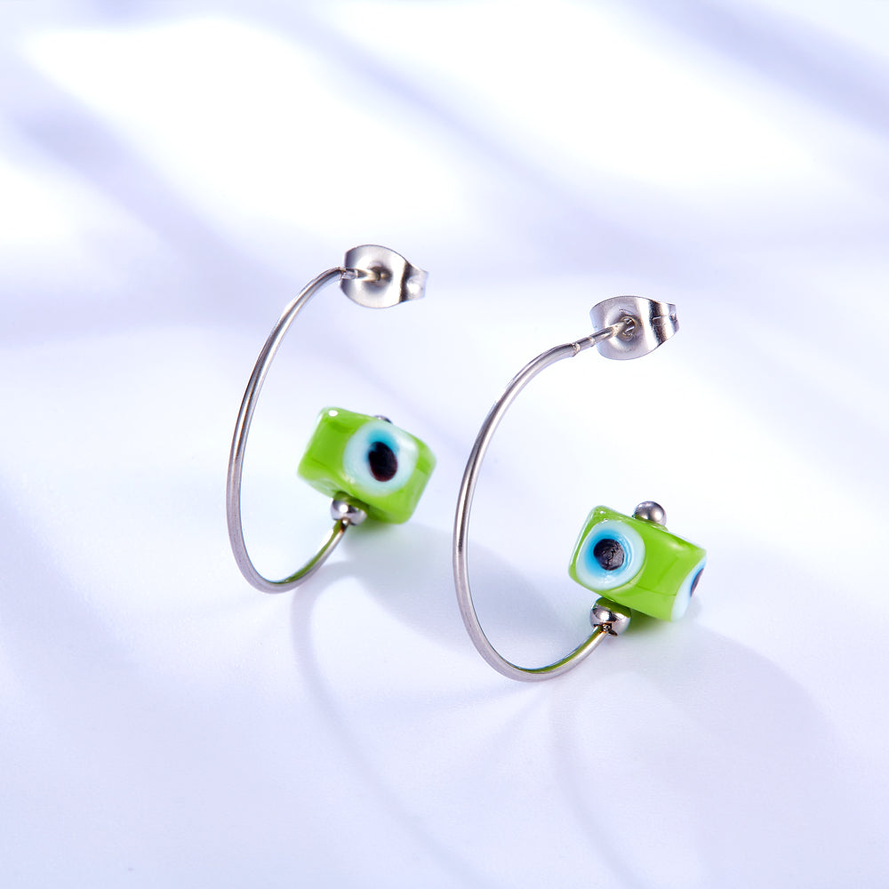 Fashion Stainless Steel Green Eyes Earrings asonjewelry