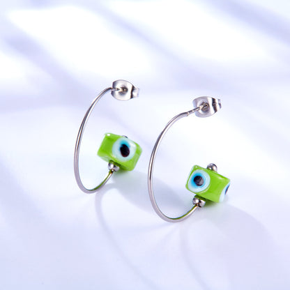 Fashion Stainless Steel Green Eyes Earrings asonjewelry