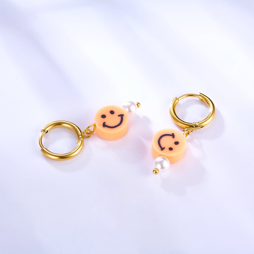 Fashion 18k Gold Plated Orange Round Smiley Face Earrings asonjewelry