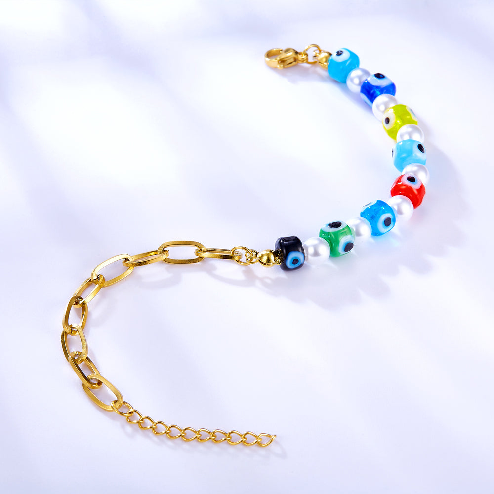 Stainless Steel Half With Chain Half Pearls and Eyes Accessories Bracelet asonjewelry