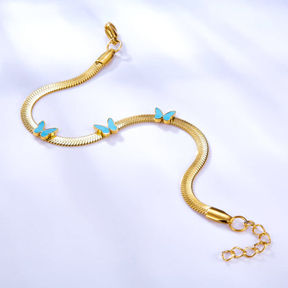 Stainless Steel 3 Light Blue Butterflies Accessory Bracelet asonjewelry