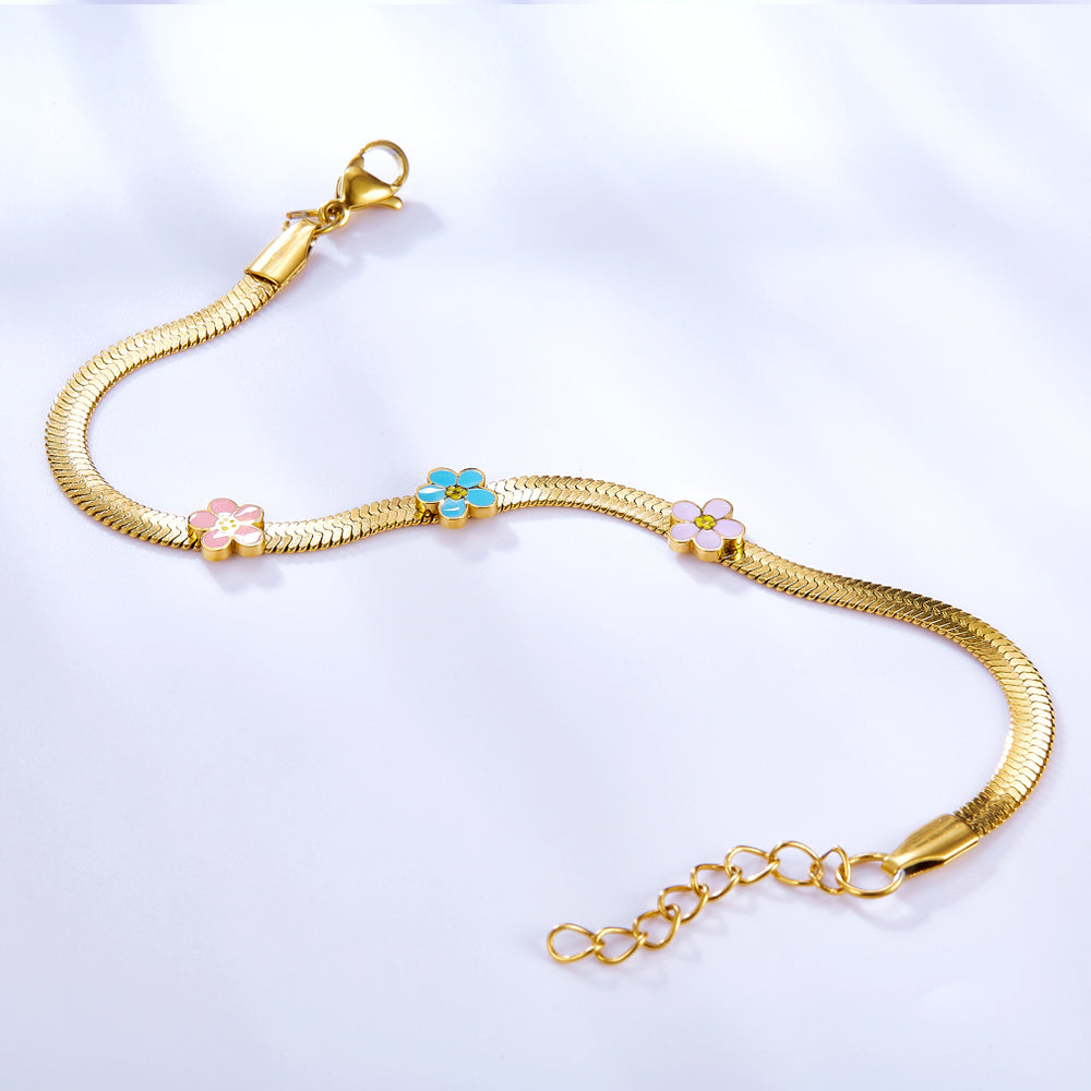 Stainless Steel 3 Multi - color Flowers Accessories Bracelet asonjewelry