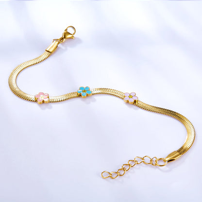 Stainless Steel 3 Multi - color Flowers Accessories Bracelet asonjewelry